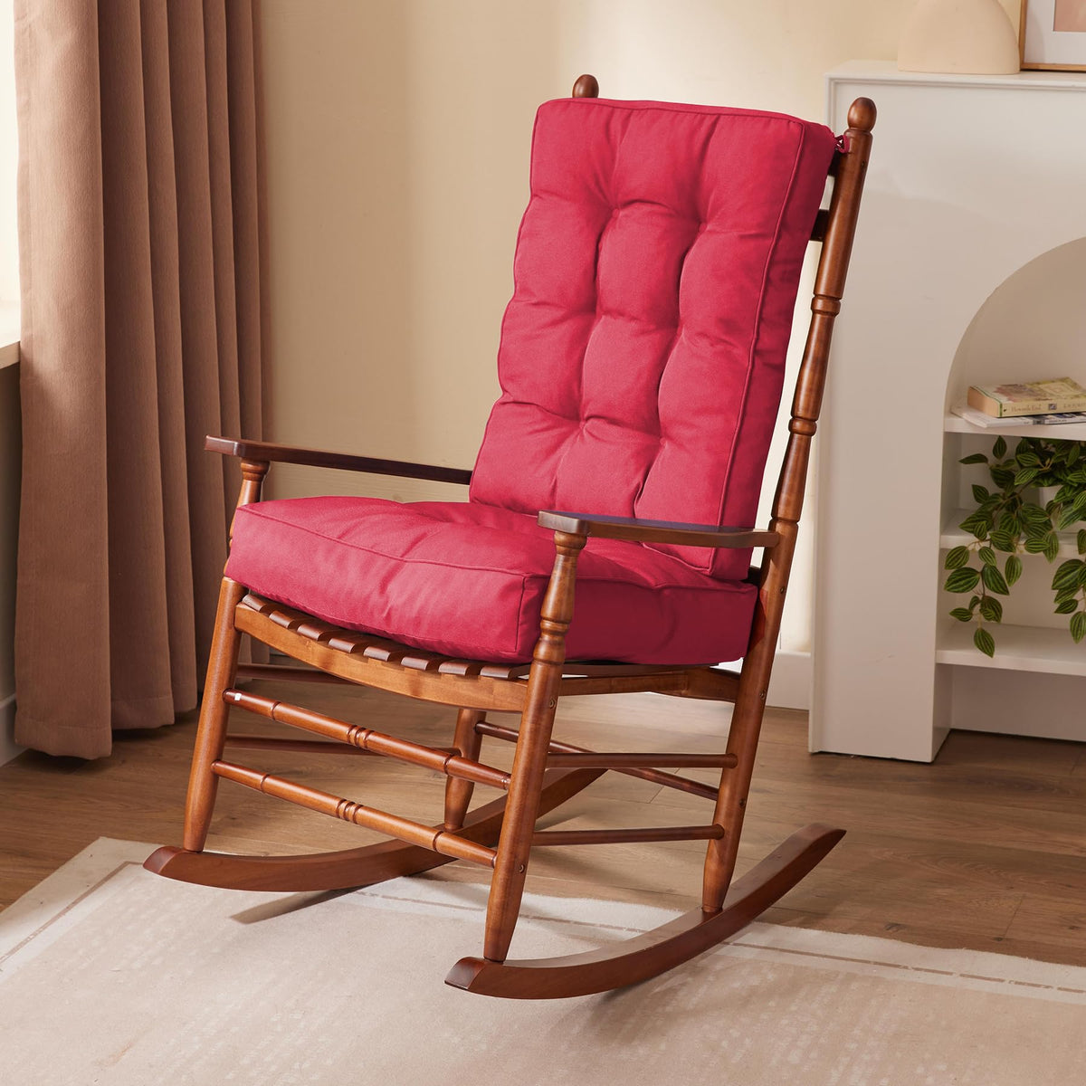 IPYNBAP rocking chair cushion front view in burgundy offers plush comfort for outdoor seating.