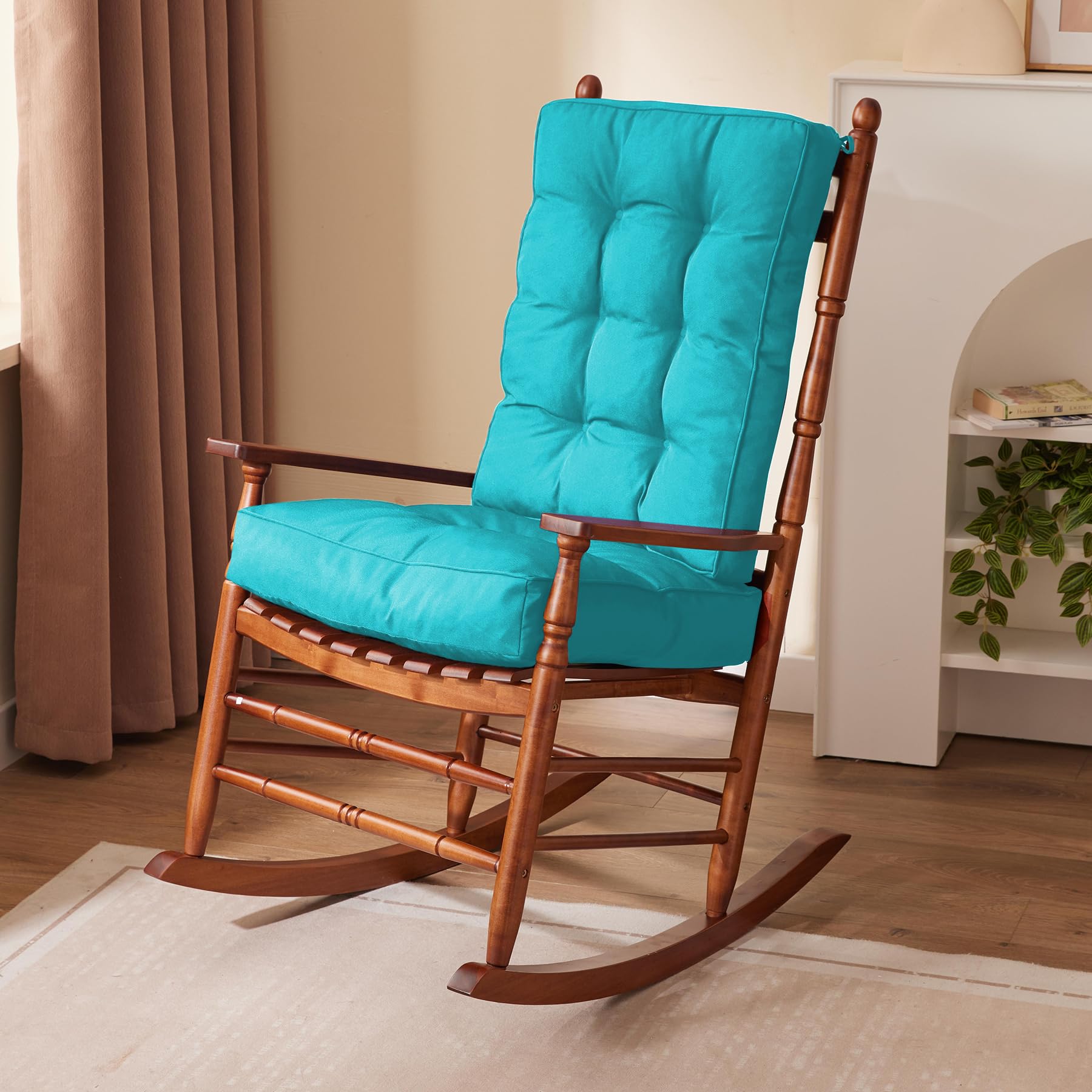 IPYNBAP rocking chair cushion teal front view highlighting tufted comfort