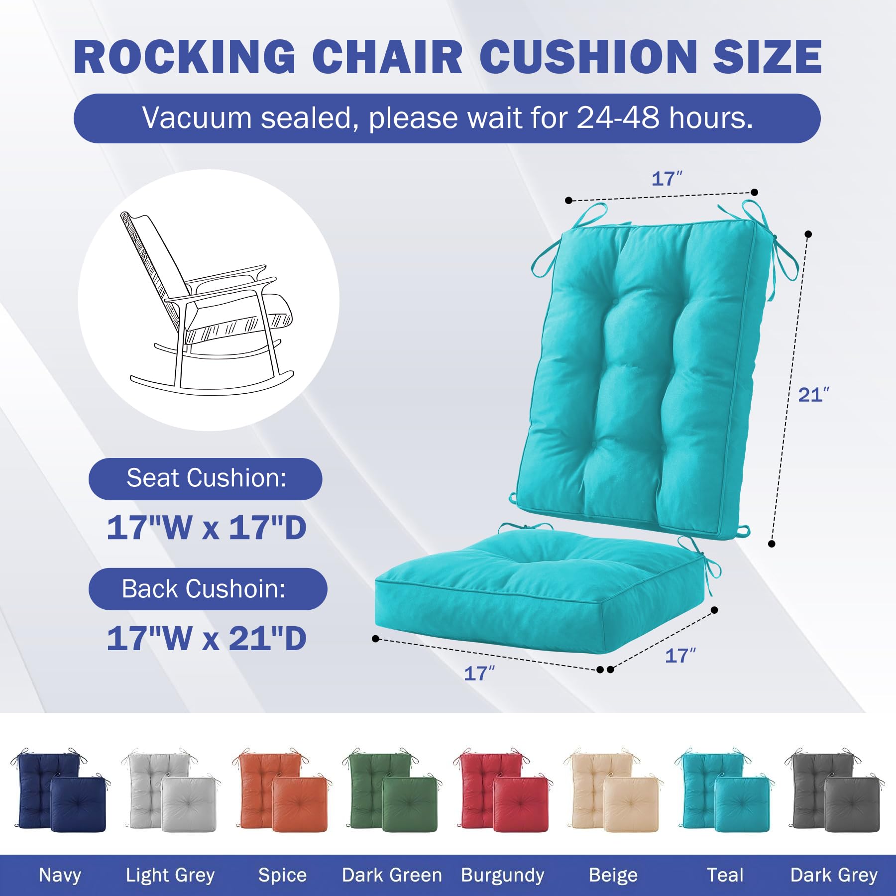 IPYNBAP rocking chair cushion teal side view showing snug fit