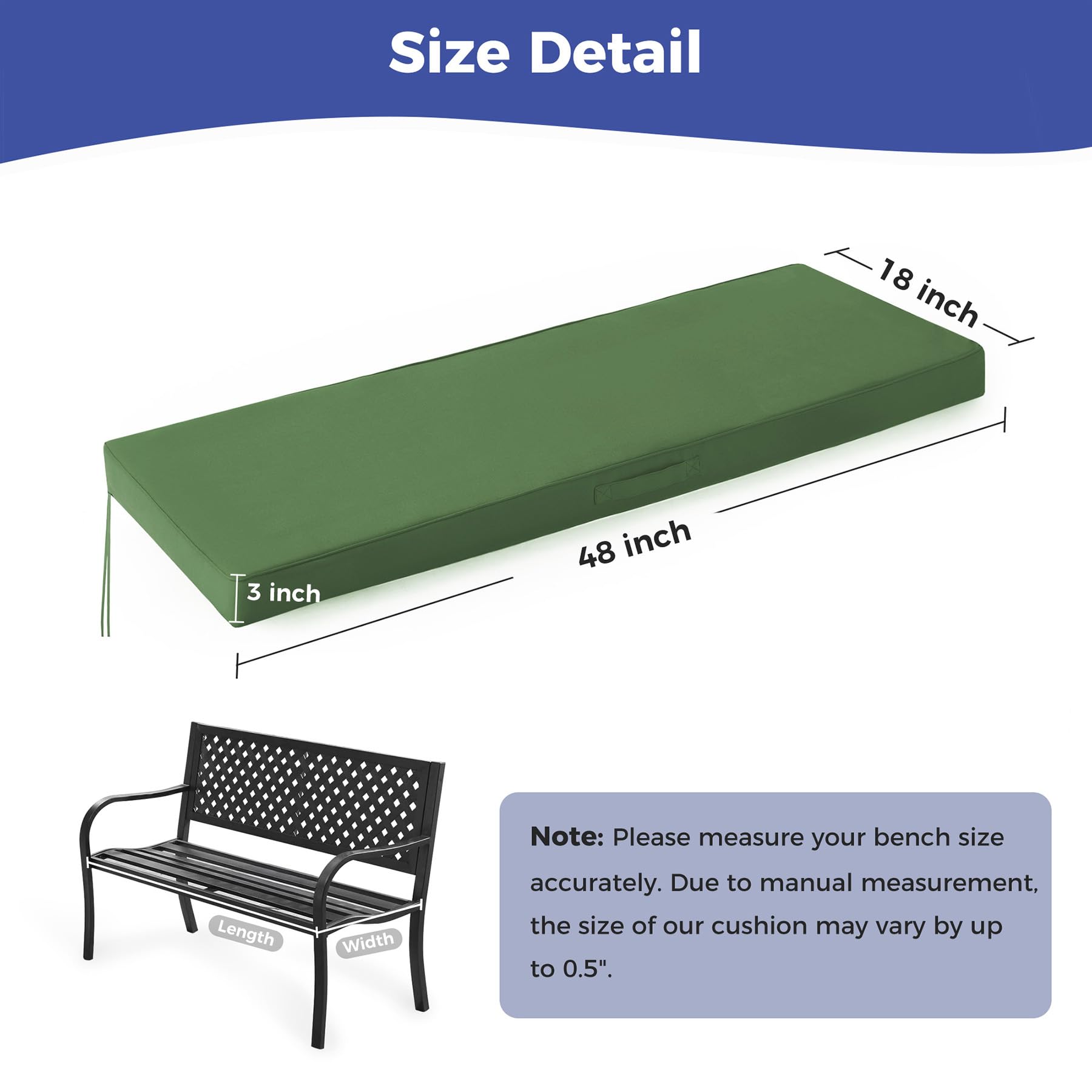 IPYNBAP bench cushion with side straps securing the cover in place
