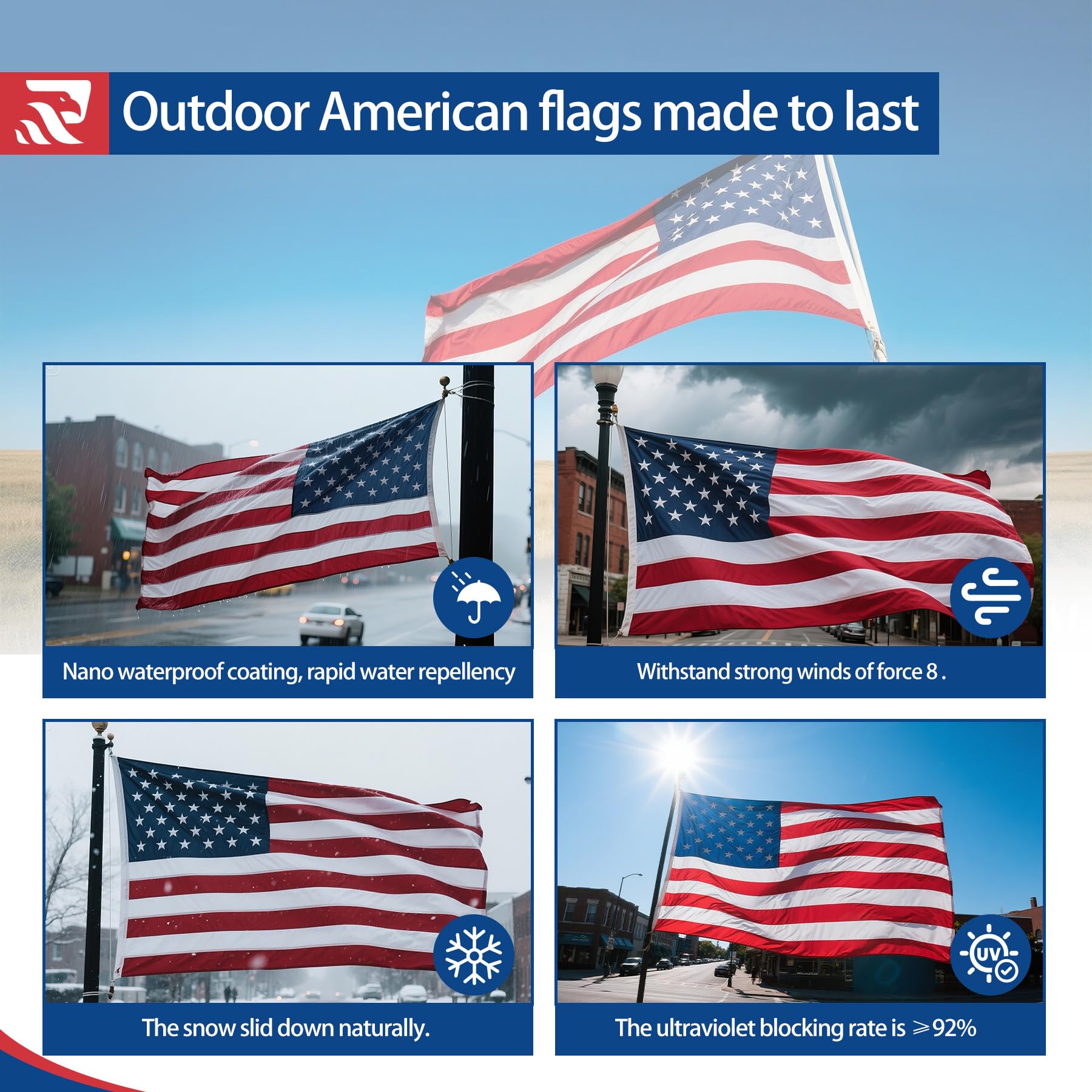 irbrisu american flag brass grommets closeup demonstrates reinforced mounting for year-round display.