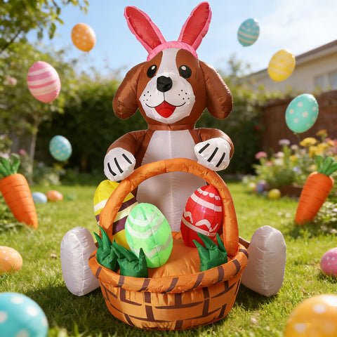 IRETG 5ft Easter inflatable puppy with bunny ears brightens the yard.