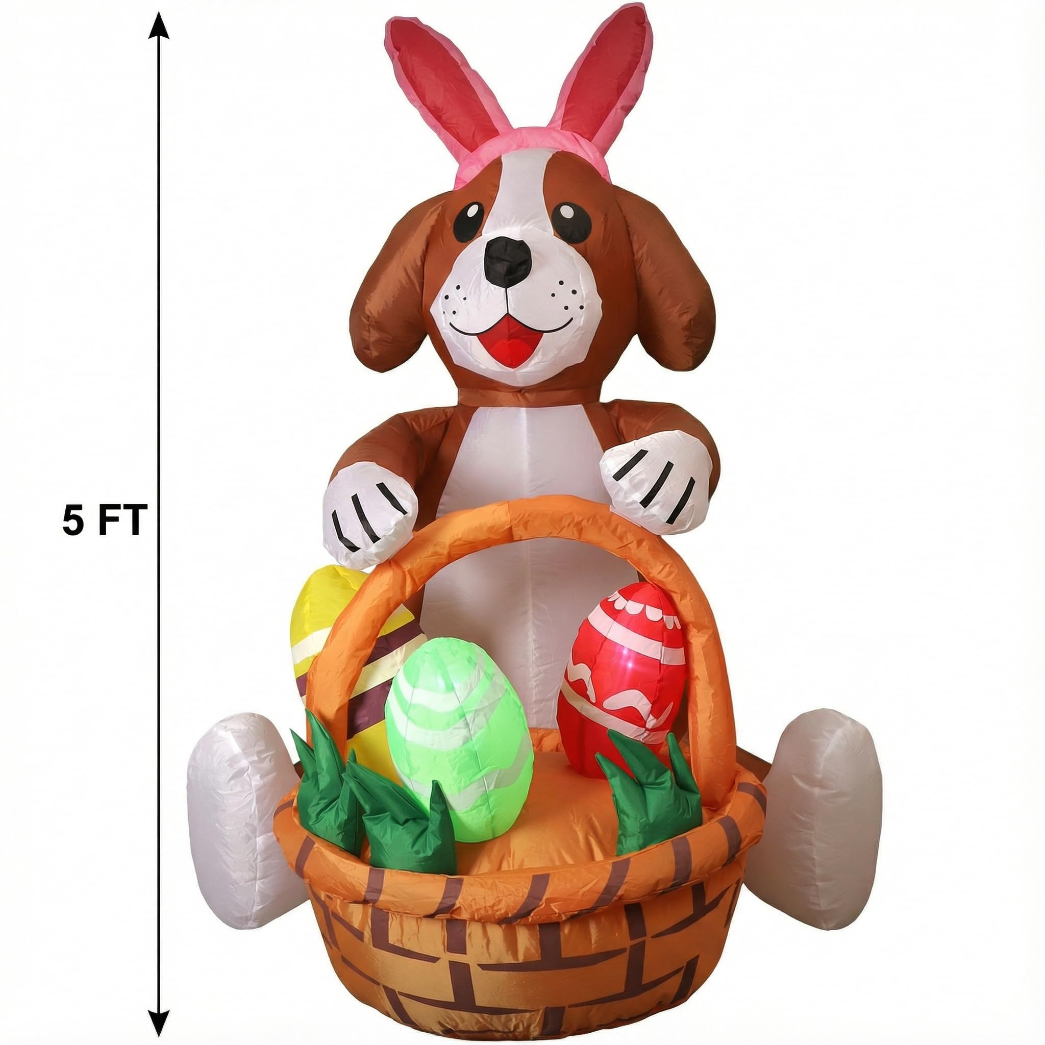 Built-in white LEDs illuminate the puppy and eggs at night.