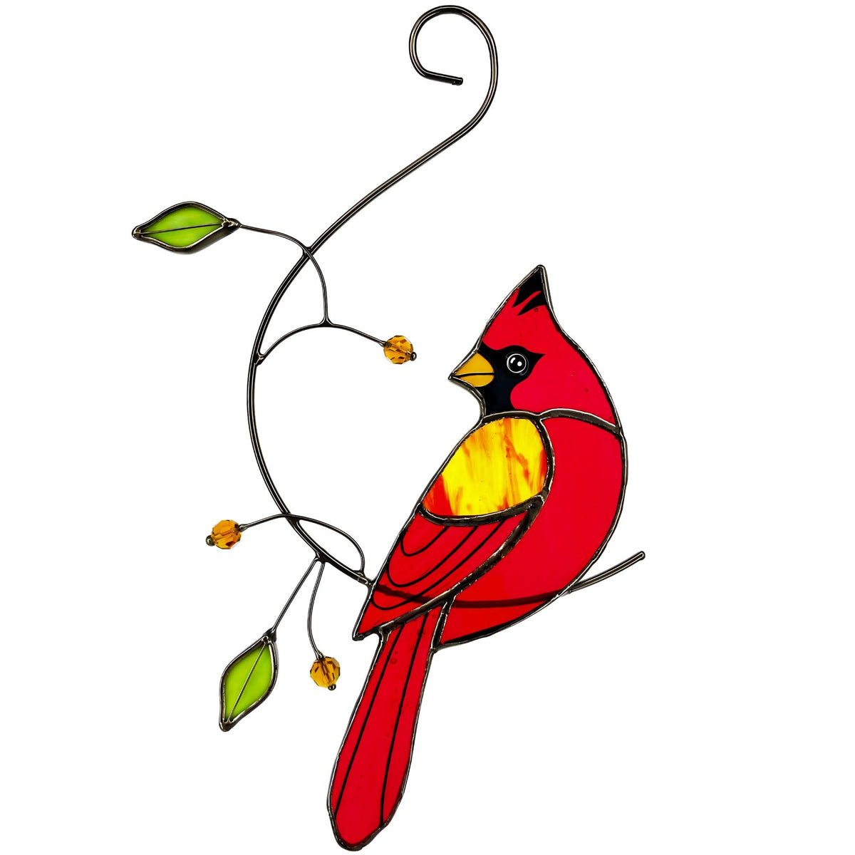 IriCrist Cardinal stained glass sun catcher window hanging brightens spaces with vivid colors.