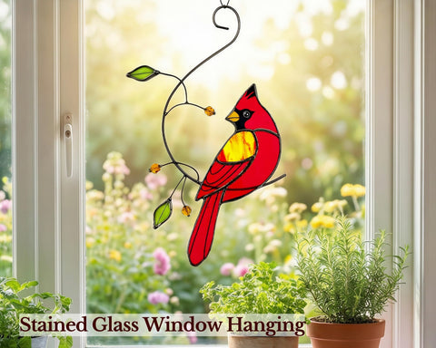 IriCrist cardinal stained glass wall art showcases durable craftsmanship for home decor.