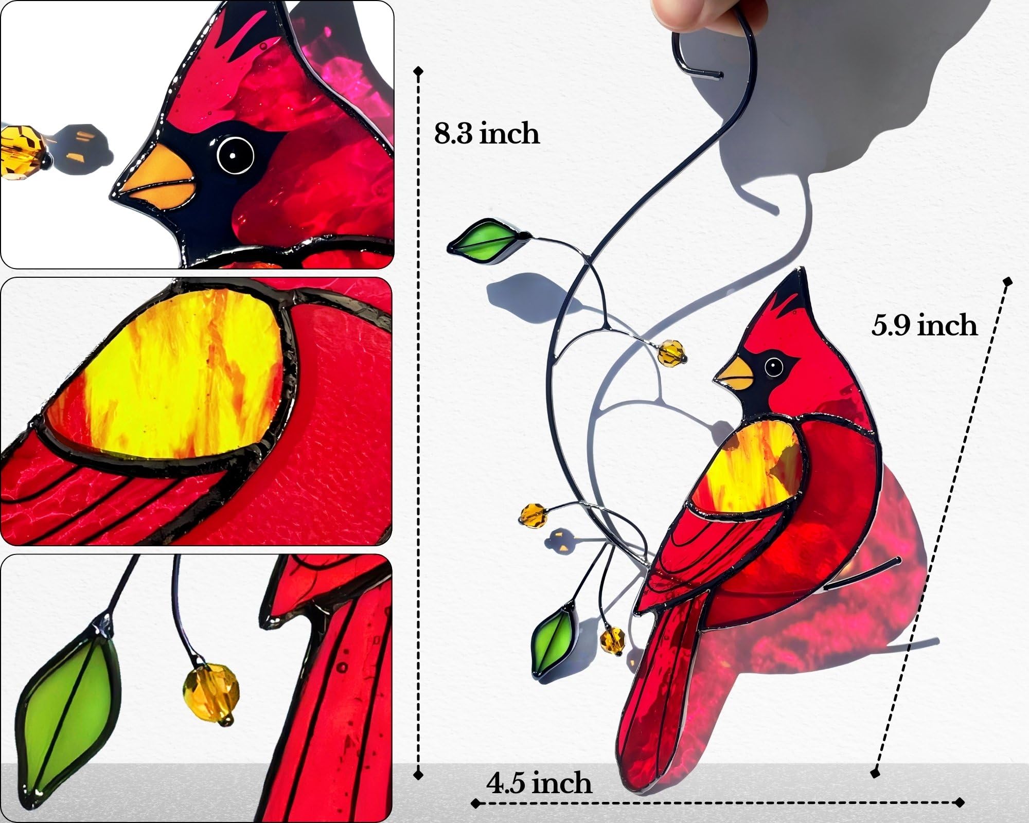 IriCrist cardinal sun catcher 8.3 by 4.5 inches fits many spaces.