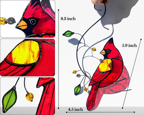 IriCrist cardinal sun catcher 8.3 by 4.5 inches fits many spaces.