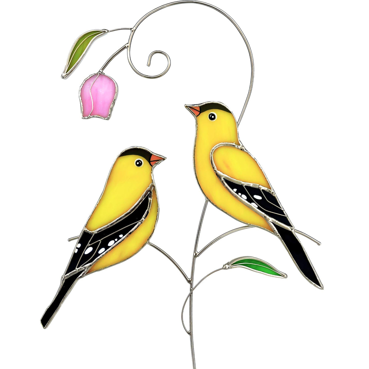 IriCrist Goldfinch suncatcher pair brightens windows with colorful light