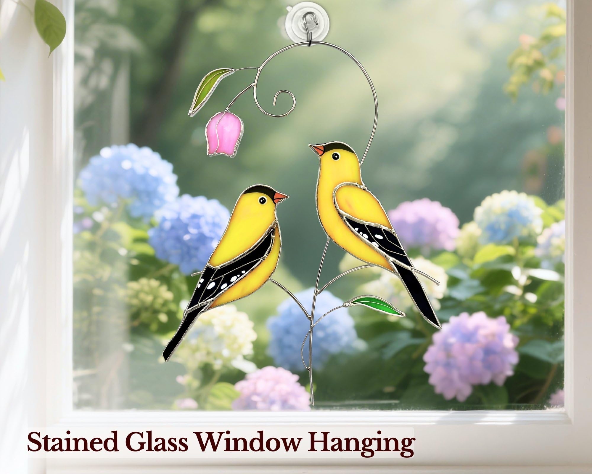 IriCrist stained glass birds on a branch add nature-inspired charm