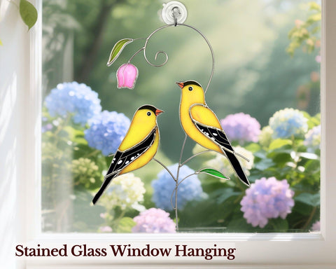 IriCrist stained glass birds on a branch add nature-inspired charm