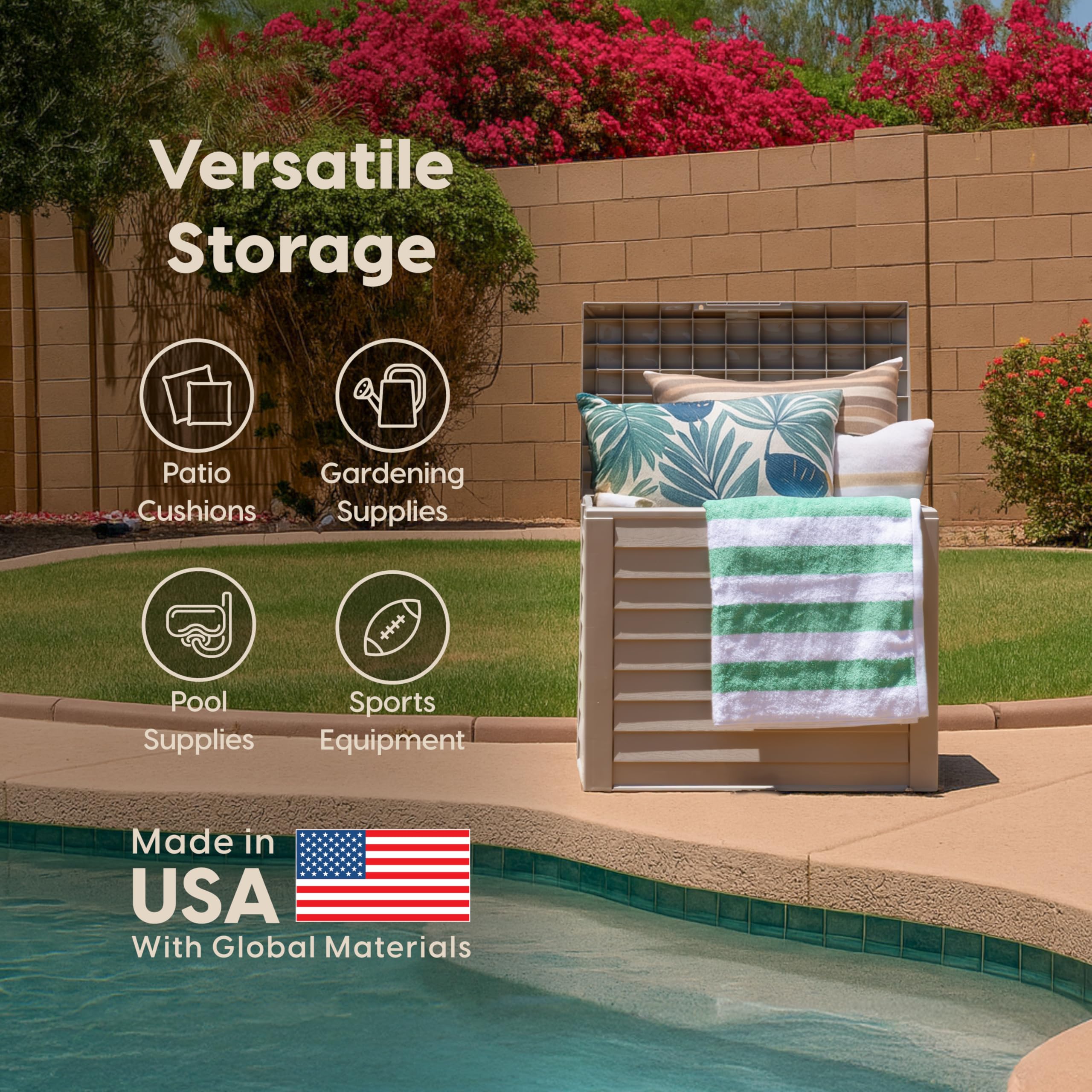 IRIS USA 35-gallon deck box bench-use showcases versatile outdoor seating