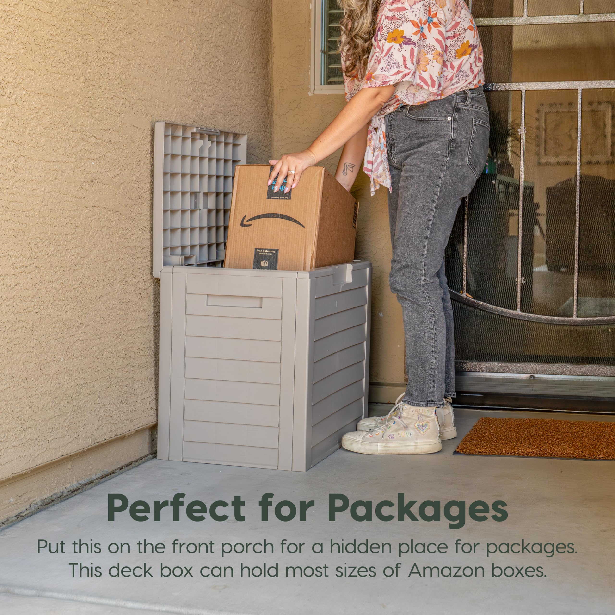 IRIS USA 35-gallon deck box padlock hole adds security (padlock not included)