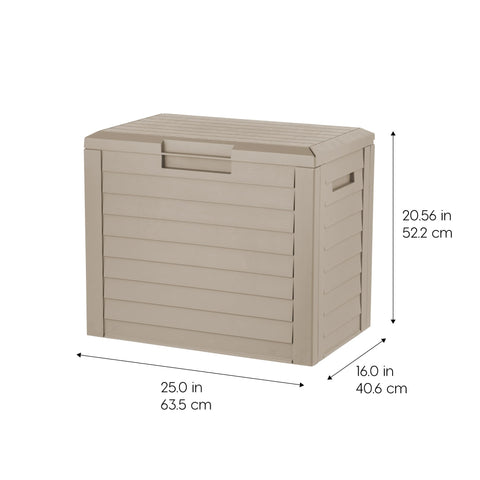 IRIS USA 35-gallon deck box side view shows compact footprint on patios