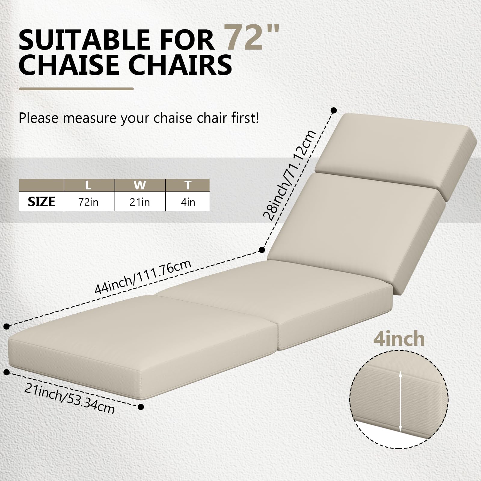 Iristykilin chaise cushion back view highlighting secure fit and storage-friendly design