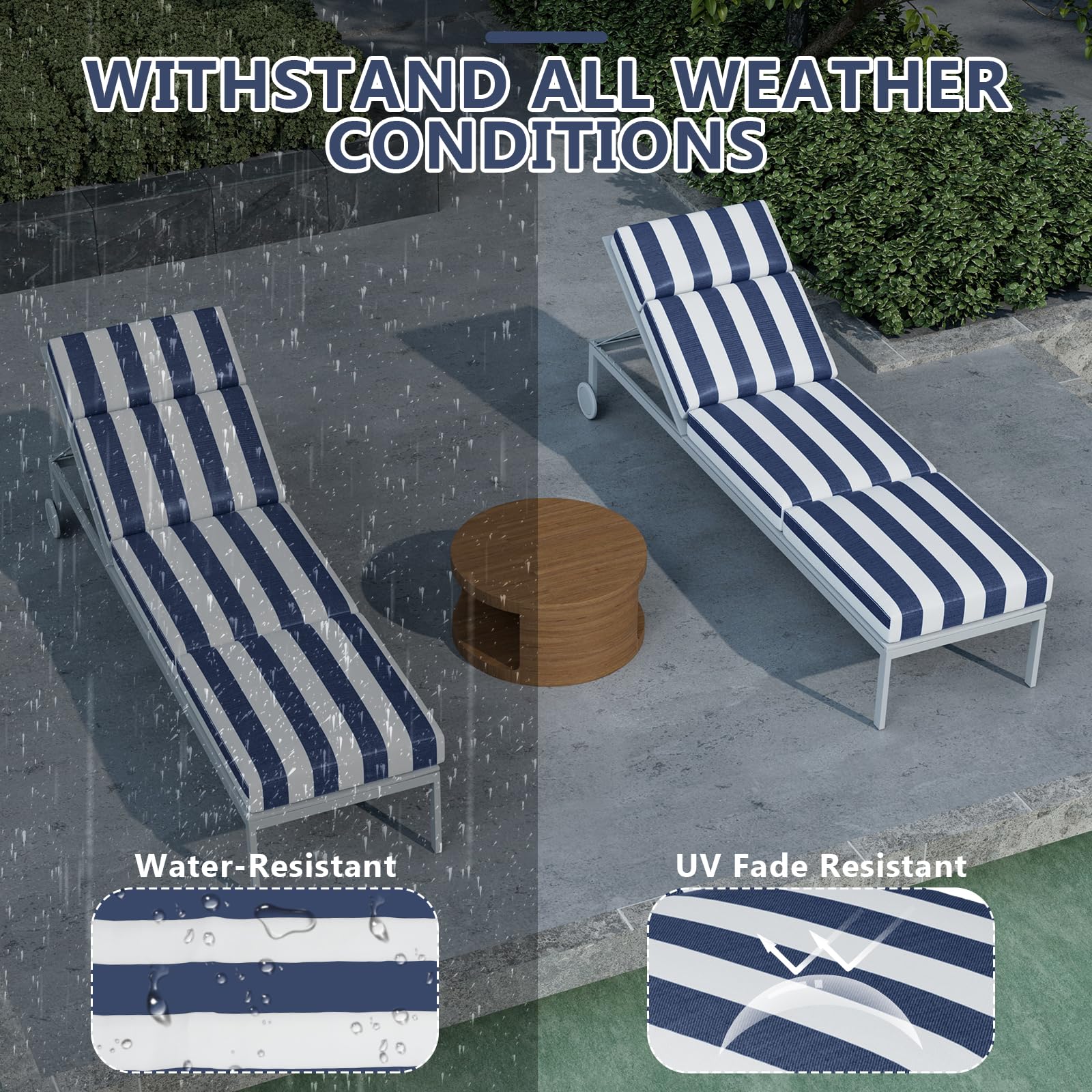 Iristykilin chaise cushions include side straps for secure positioning.