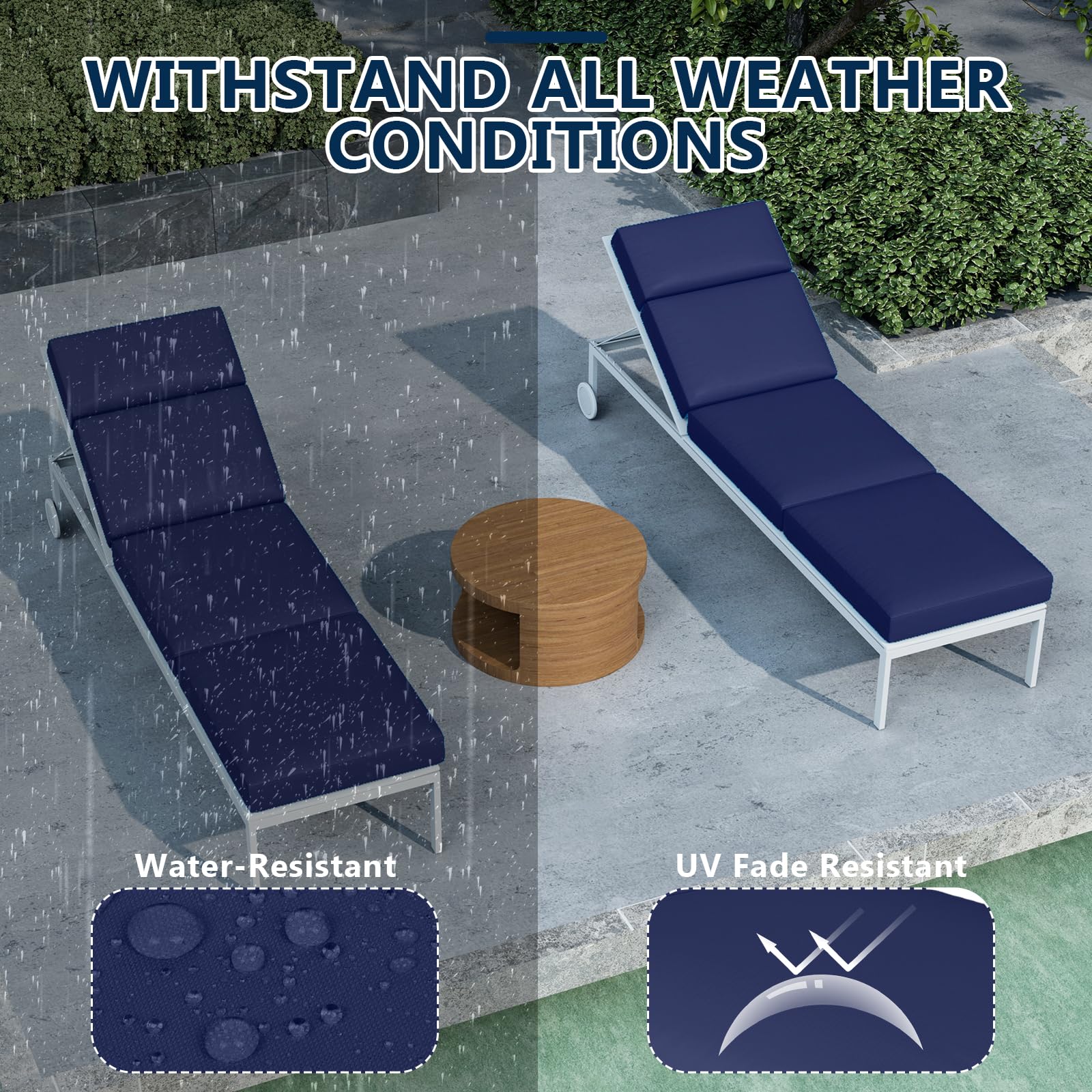 Iristykilin cushion with side straps stays securely in place on loungers.