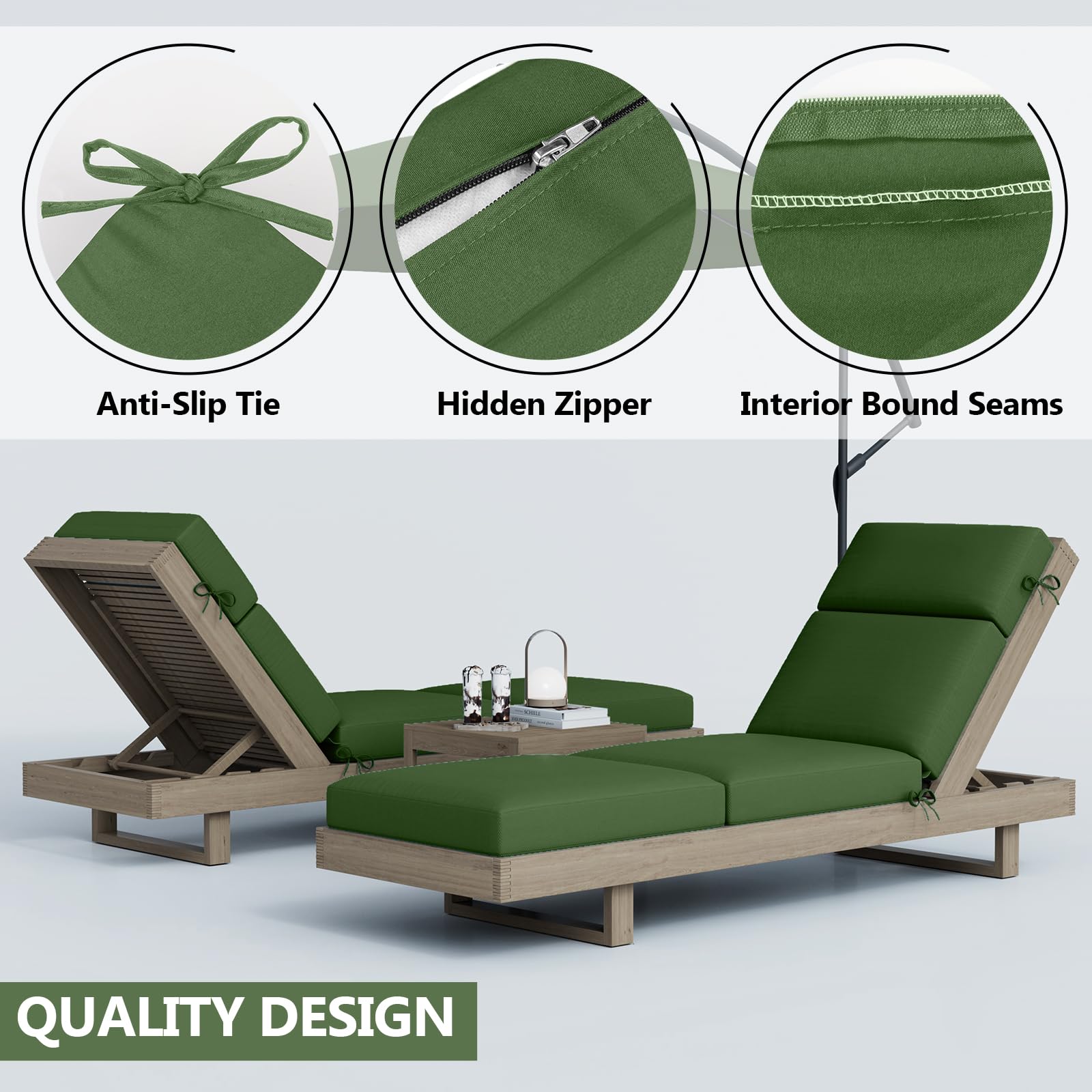 Iristykilin cushions feature side straps to keep cushions in place.