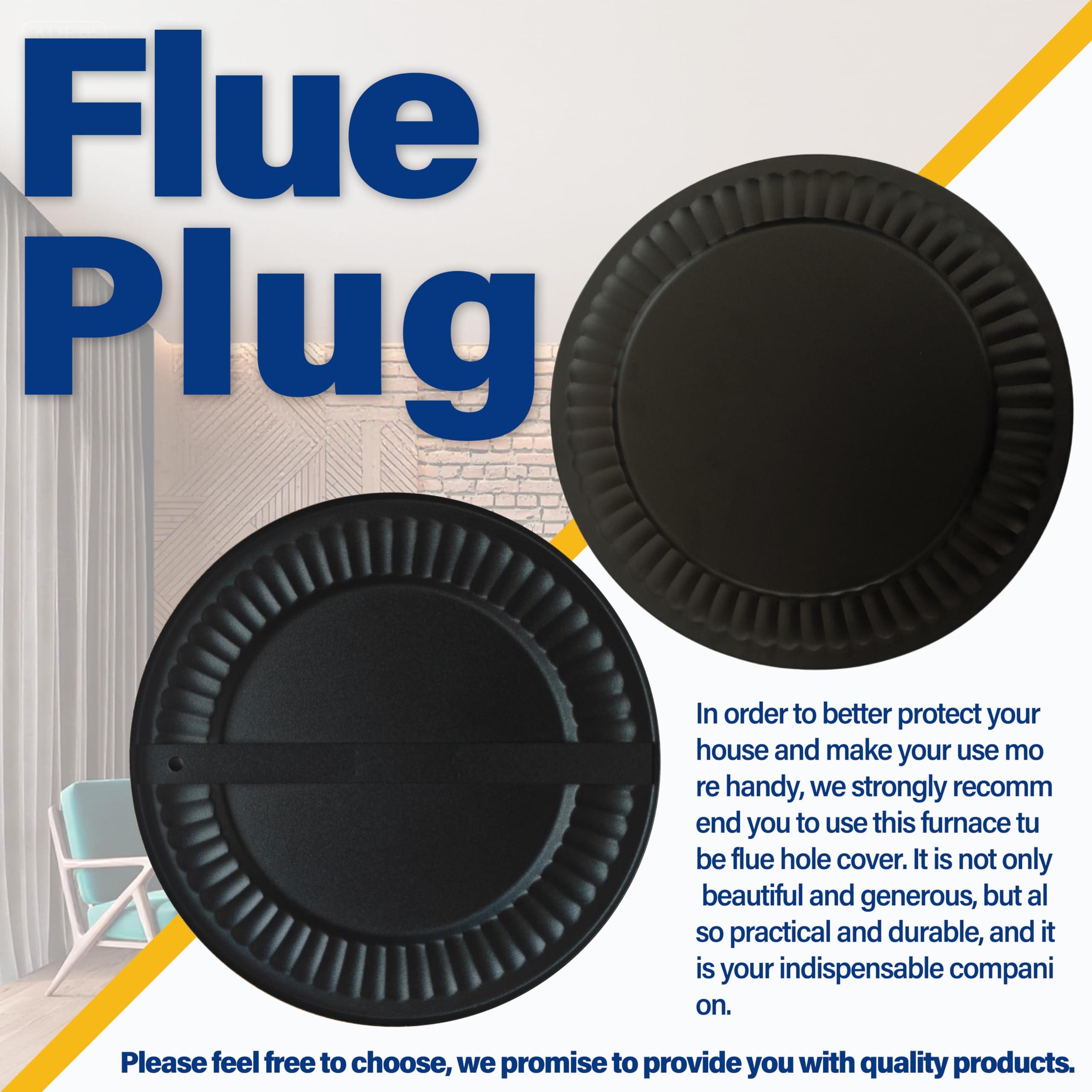 Irnyso black front-back flue cover enhances fireplace aesthetics and safety.