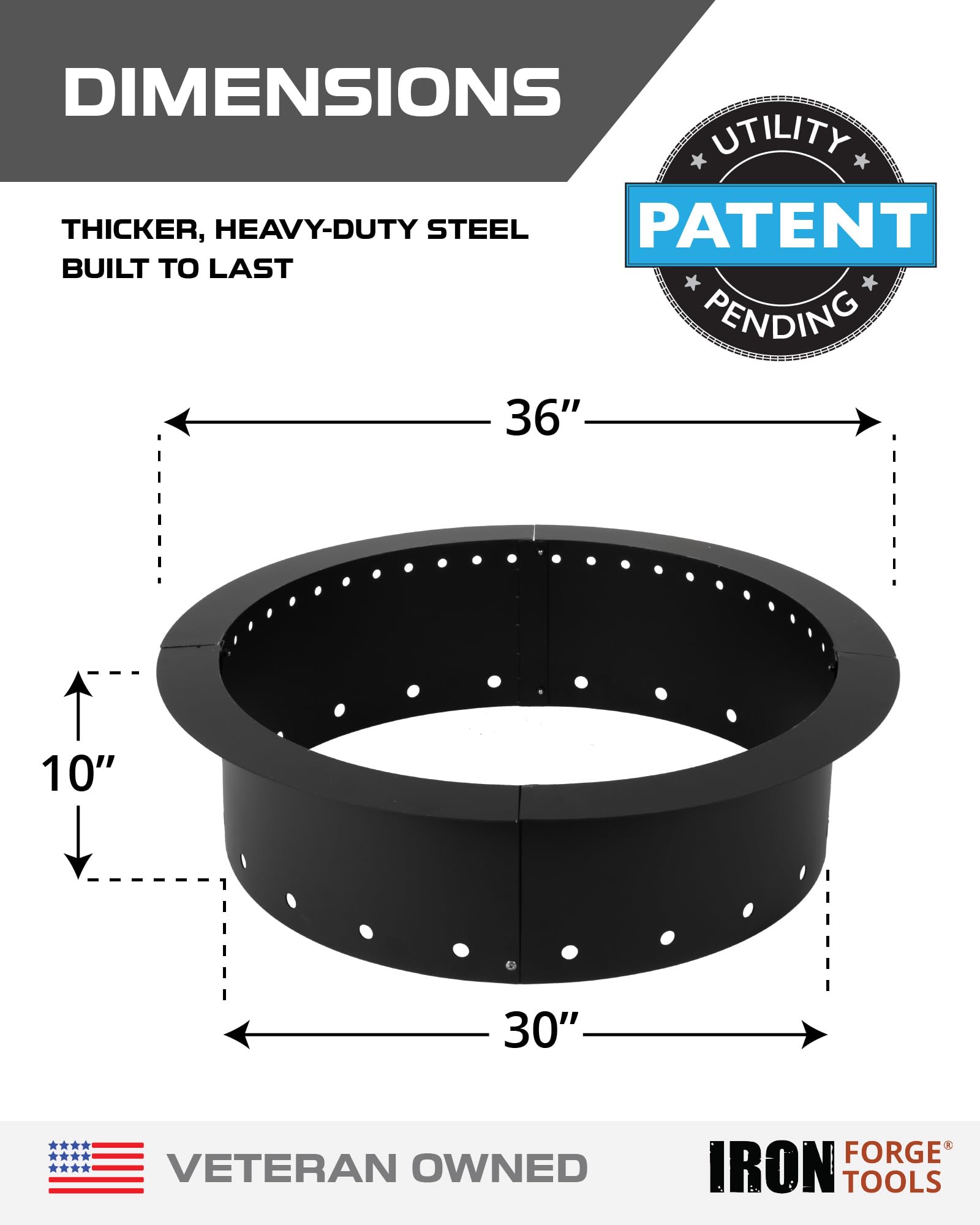 Iron Forge Tools smokeless ring side profile, heavy-duty steel for long-lasting outdoor setup