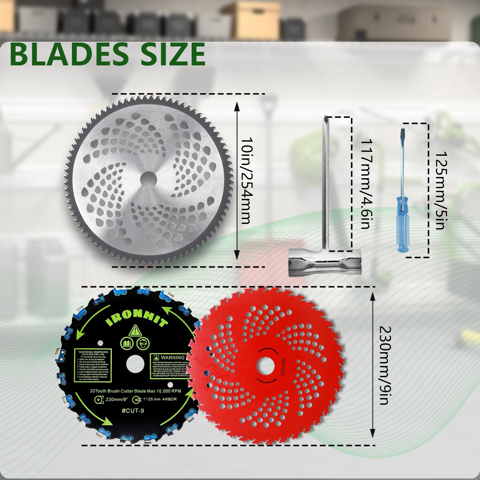 IRONHIT 10in 80T carbide tip blade provides precise trimming across varied vegetation.