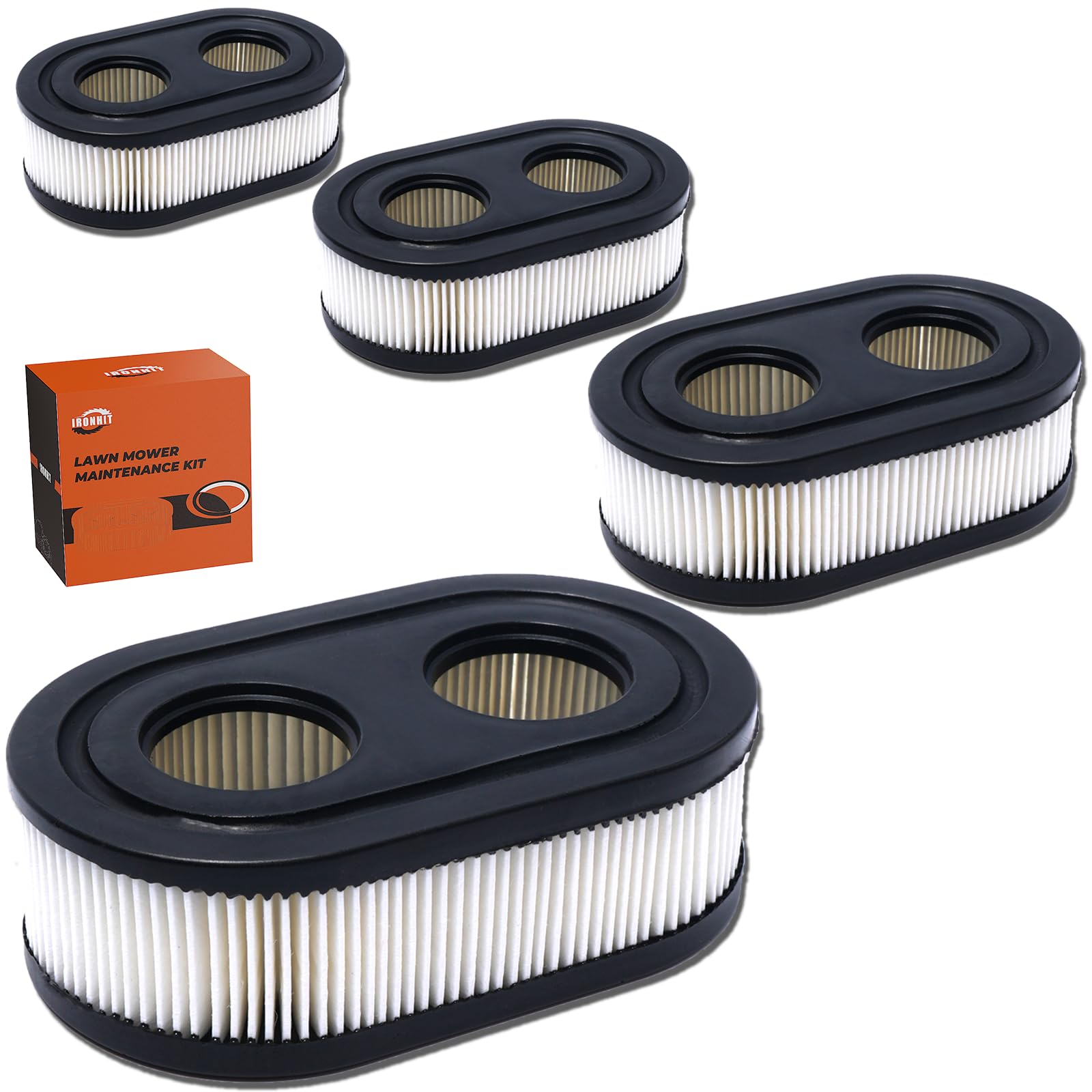 IRONHIT 593260 air filter pack shown for multiple mower models