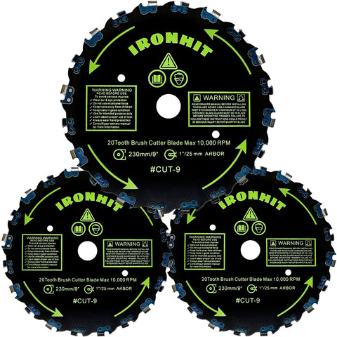 IRONHIT 9in 20T blades pack for rugged brush cutting.