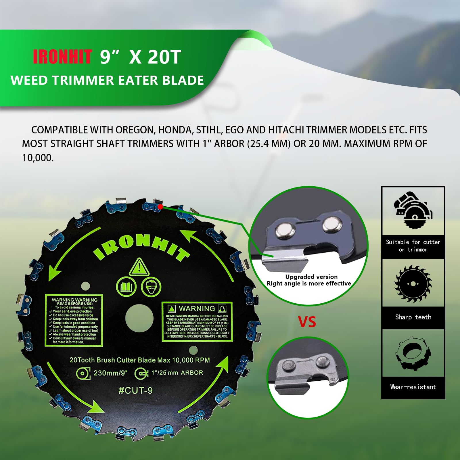 IRONHIT anti-corrosion treated blades for longer life.