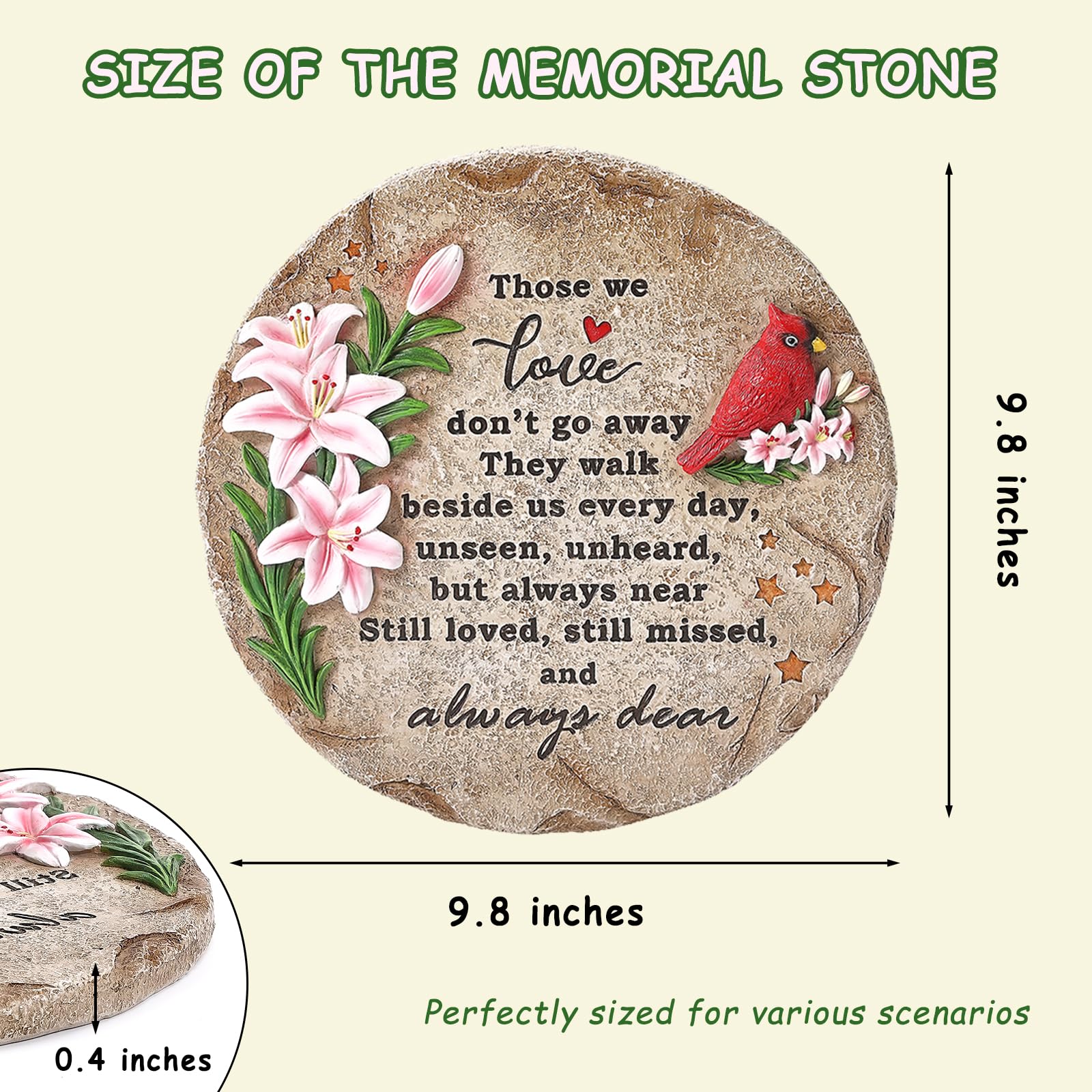 Ironlux cardinal memorial stone outdoors withstands sun and rain