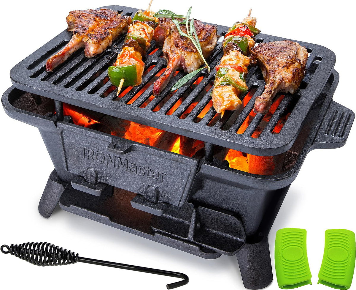 IronMaster Hibachi Grill Outdoor compact design for easy balcony cooking.