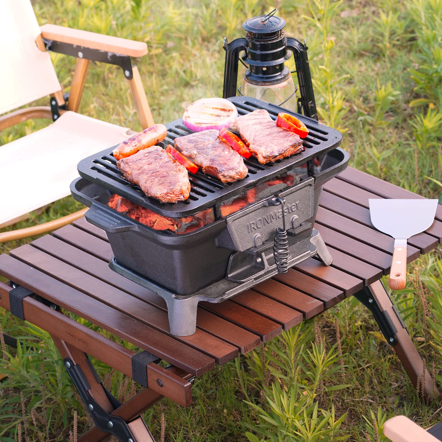 IronMaster Hibachi Grill portable design ideal for camping and small patios.