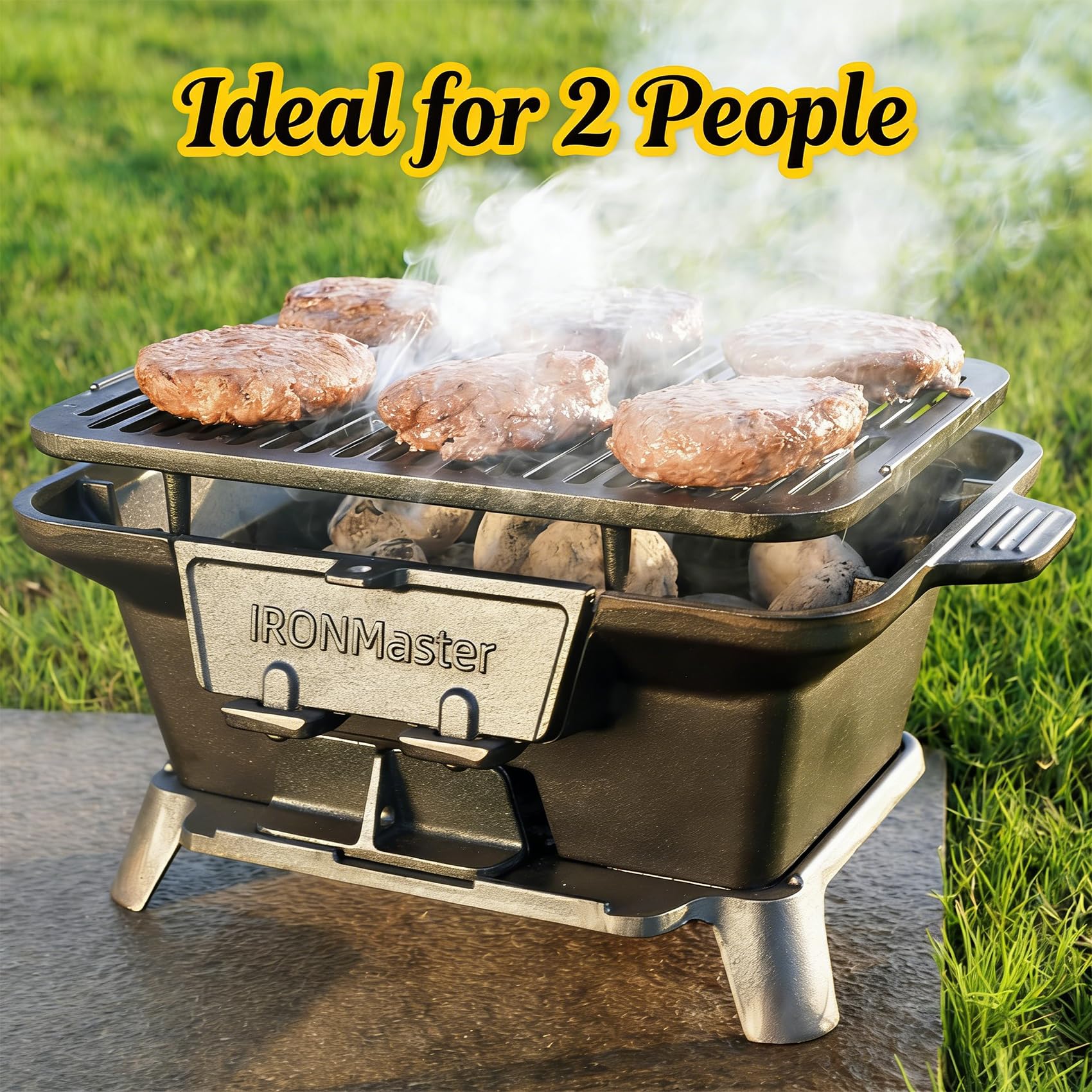 IronMaster Hibachi Grill two heights to adapt to different cooking styles.