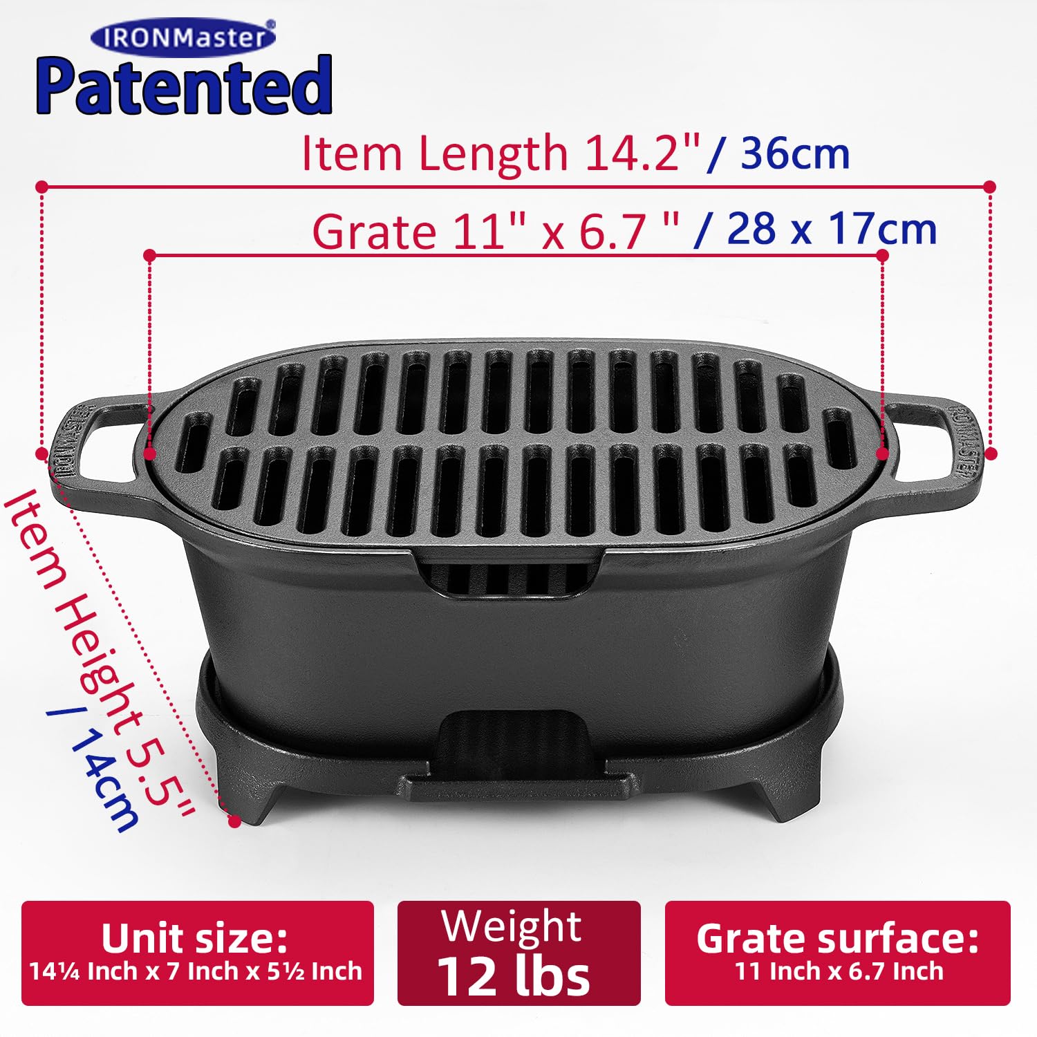 Compact 12-pound IronMaster grill fits small outdoor spaces.