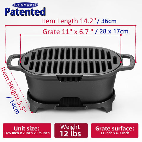 Compact 12-pound IronMaster grill fits small outdoor spaces.