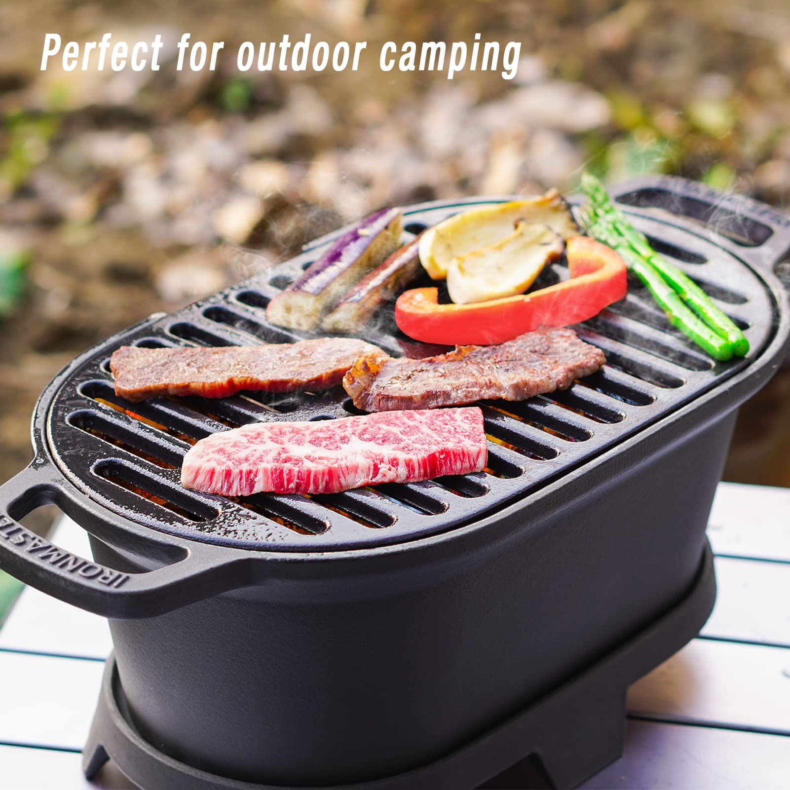 IronMaster Mini hibachi grill ready to cook for two campers.