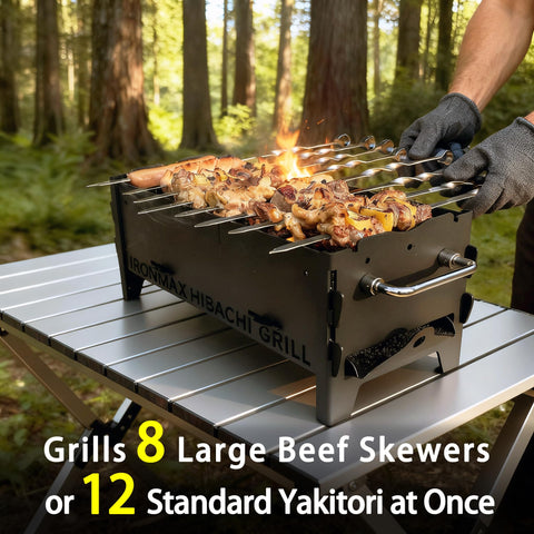 IRONMAX open state shows full grilling surface for 3–4 portions and even heat.