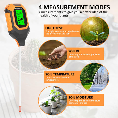 IRTOV 4-in-1 soil meter pH reading helps monitor soil chemistry