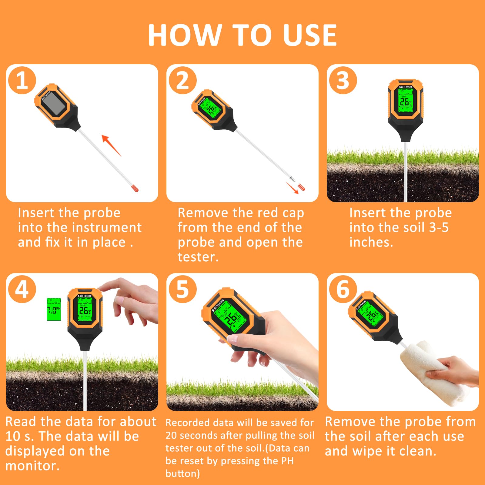 IRTOV 4-in-1 soil meter plant temperature guides root care
