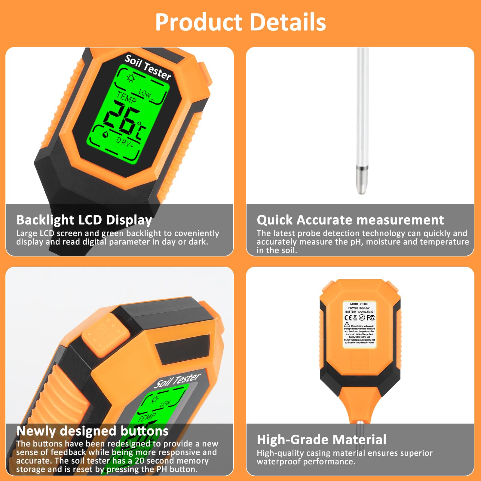 IRTOV 4-in-1 soil meter sunlight intensity guides light placement
