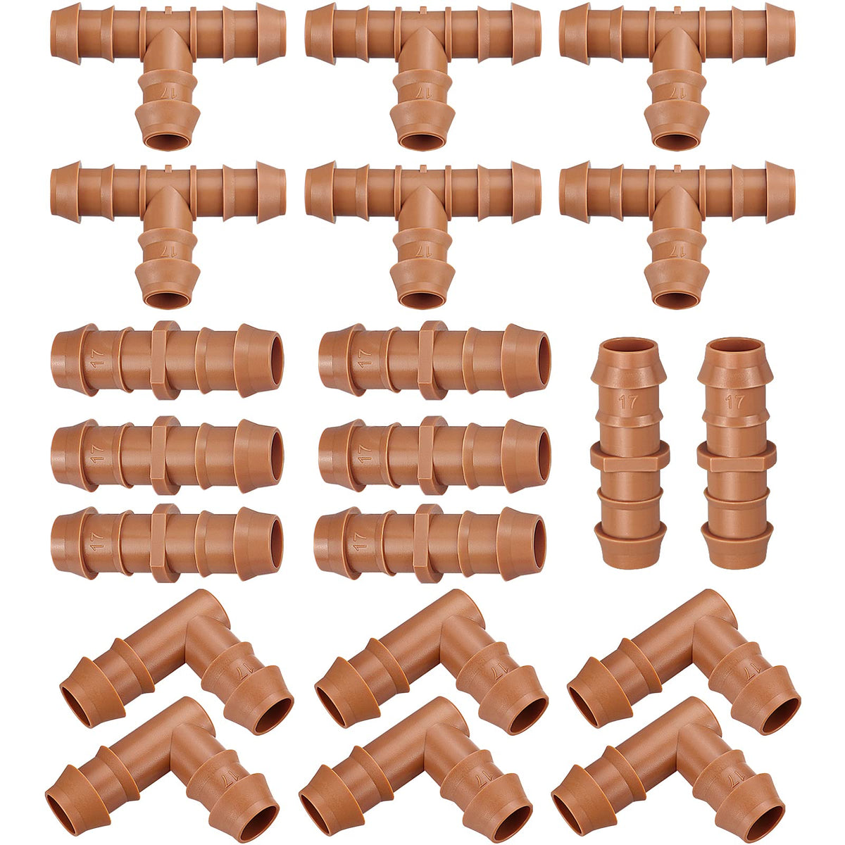 iRunning drip fittings with eight couplings for secure half inch tubing