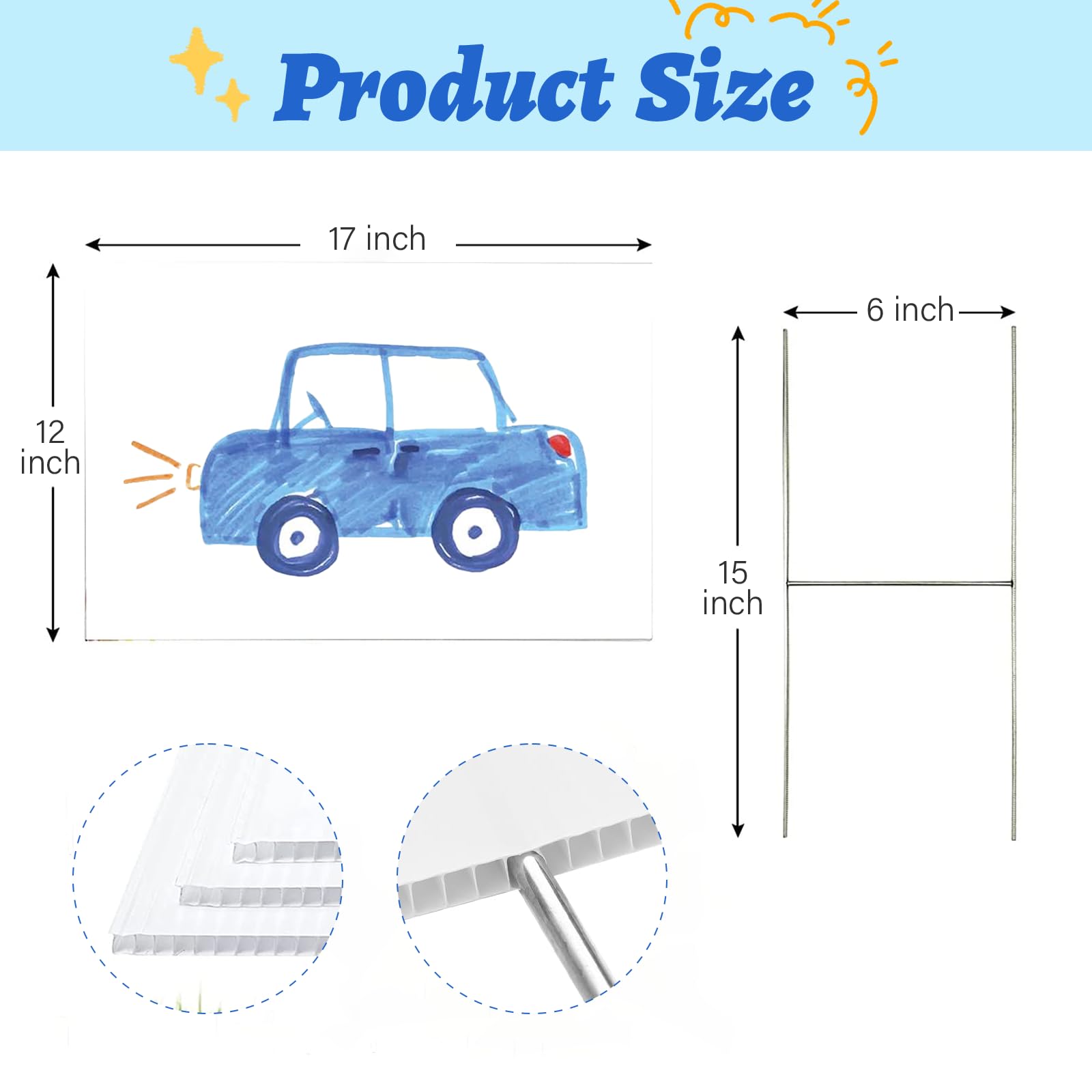 ISDGER yard sign stakes assembly showing included H-stakes