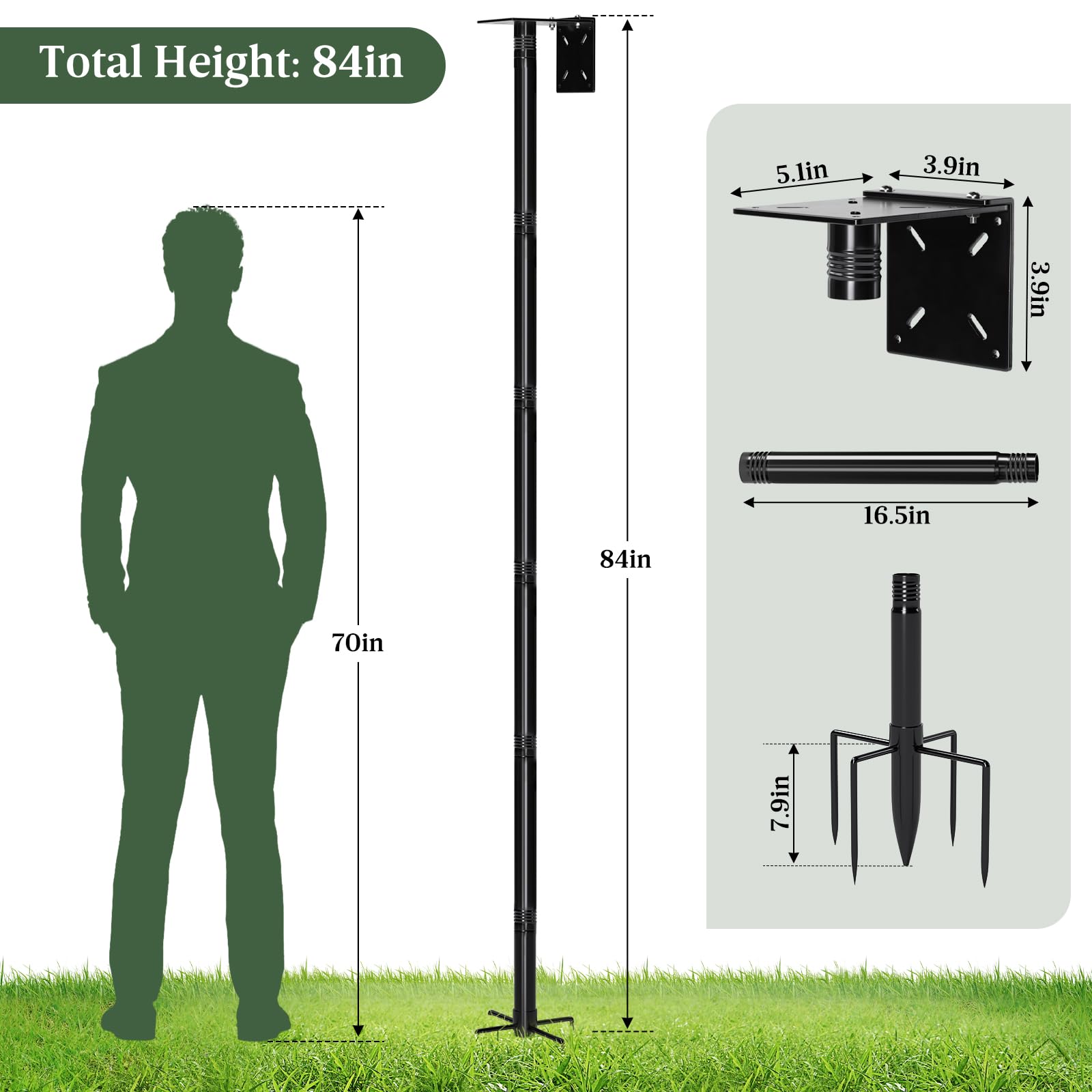 ISENLAND birdhouse feeder-compatible pole supports various garden attractions.
