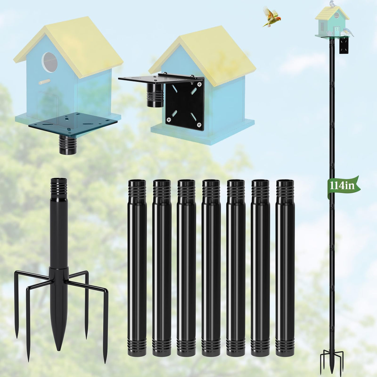 ISENLAND heavy-duty metal birdhouse pole for durable outdoor use.