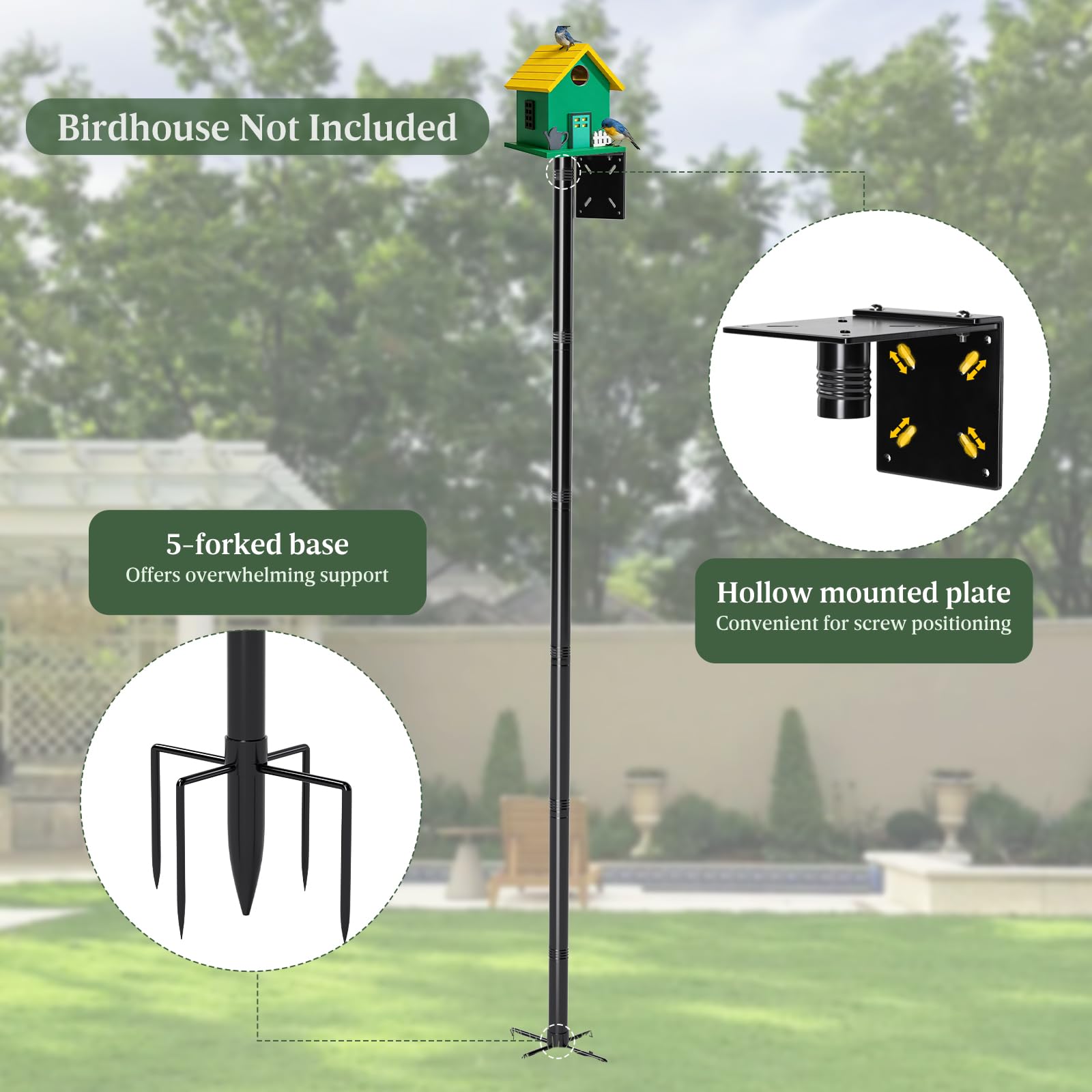 ISENLAND universal mounting plate fits most birdhouses and feeders.
