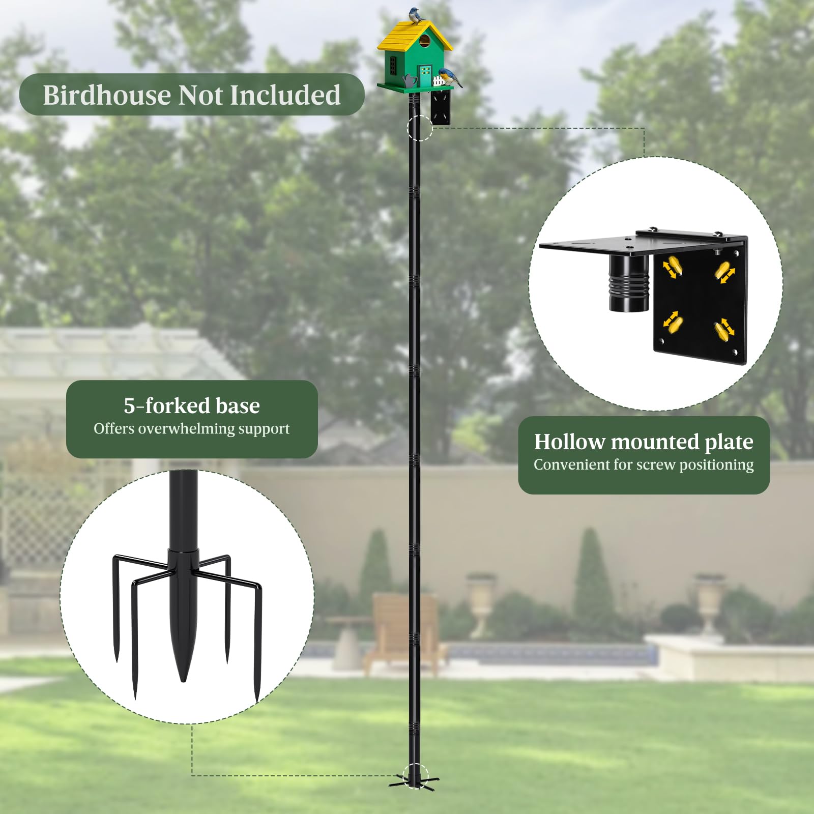 ISENLAND universal mounting plate fits most birdhouses and feeders.