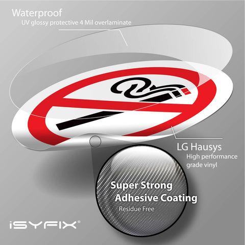 iSYFIX no-smoking sign 3x3 inch on door panel for clear area designation