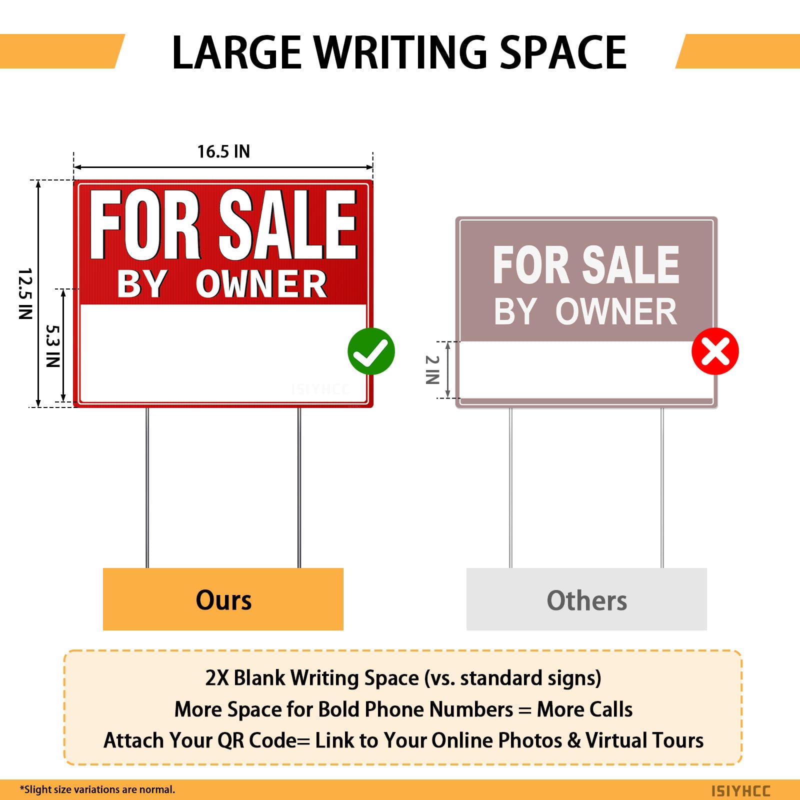 ISIYHCC 2-pack writing area 17x13 — accommodates bold contact numbers and QR codes.
