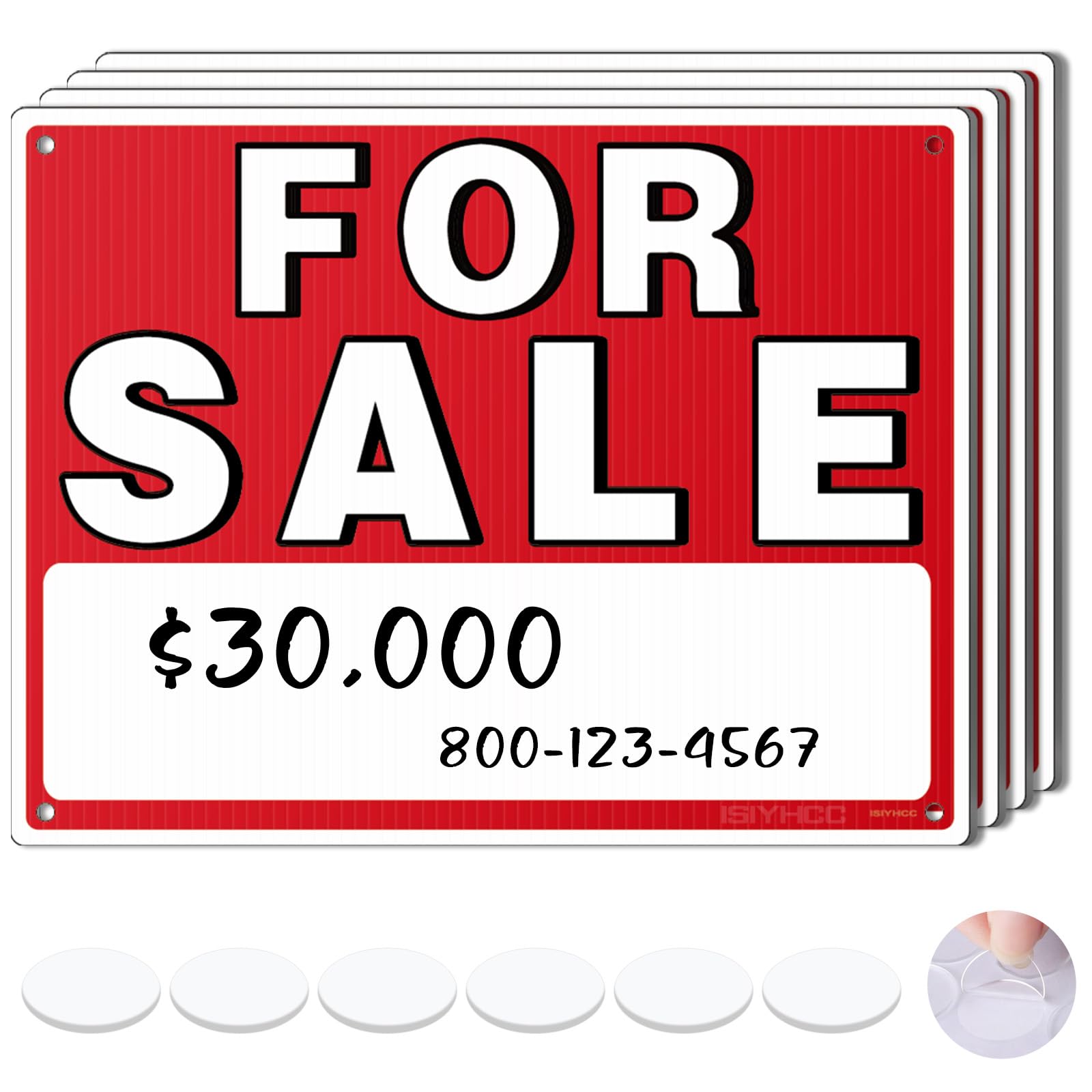 ISIYHCC for sale sign car 4-pack front window enhances buyer visibility.