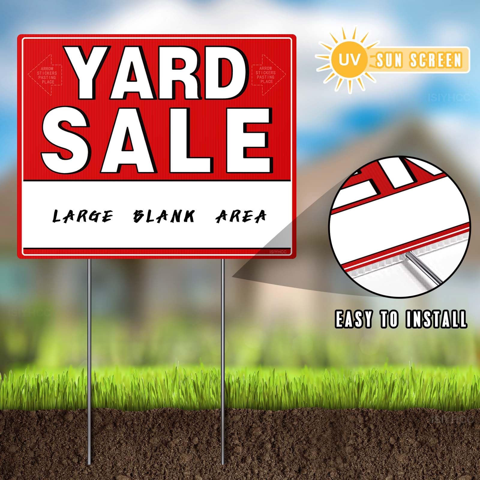ISYHCC all-in-one yard sale kit covers signs, stickers, and arrows.