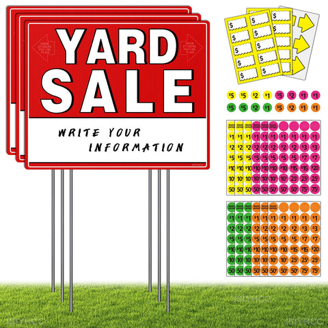 ISYHCC yard sale signs kit with stakes for durable outdoor display.