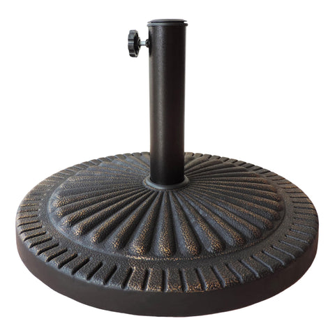 Island Umbrella 31-lb bronze base stabilizes outdoor shade against wind